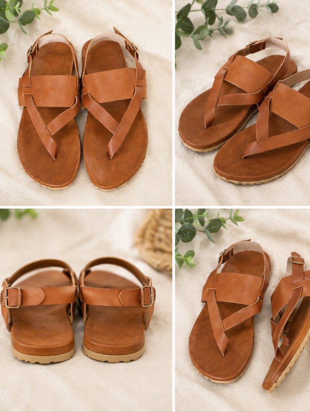 Women's Brown Leather Strappy Sandals - Casual Summer Footwear Size 6.5